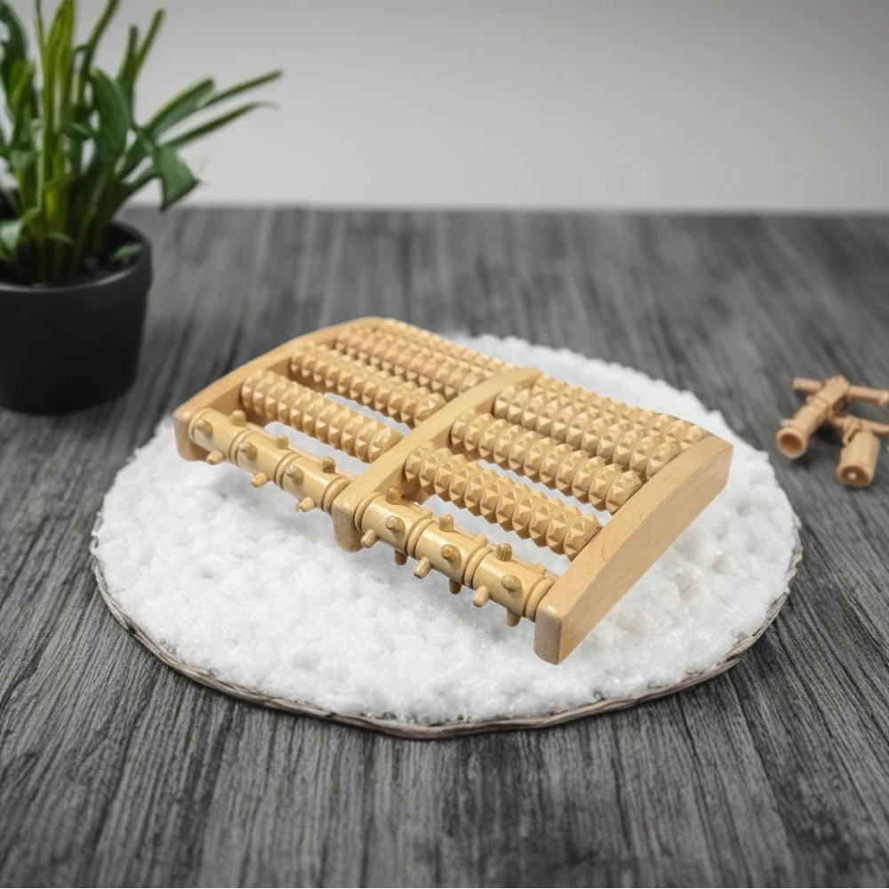 New TheraFlex Reflexology Wooden Foot Massager Roller Pressure Points Unopened.